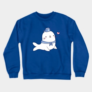 Cute White Seal Sailor Crew Crewneck Sweatshirt